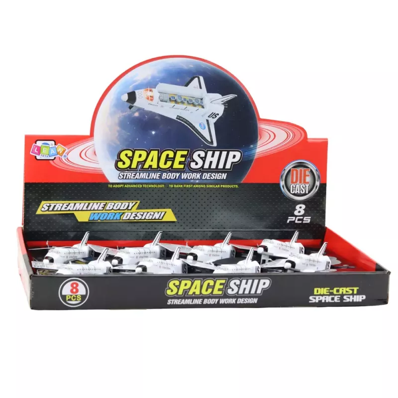 LEAN TOYS Nave espacial de metal con tracción pull-back blanca con marcas