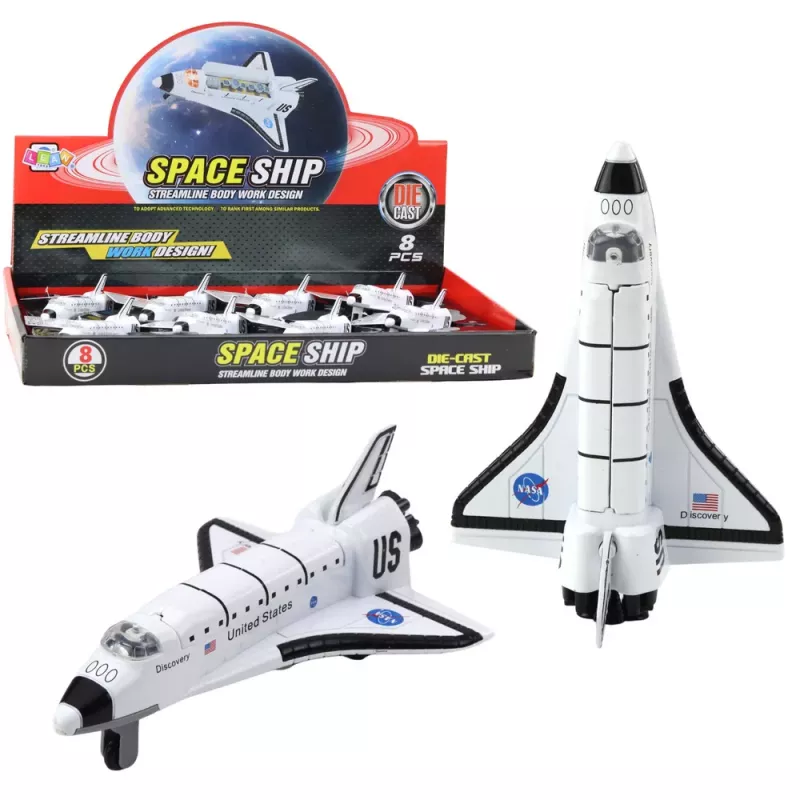LEAN TOYS Nave espacial de metal con tracción pull-back blanca con marcas