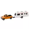 LEAN TOYS Set de coche de metal con caravana naranja