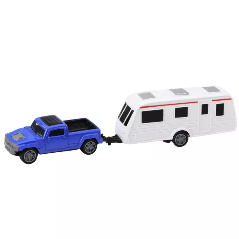 LEAN TOYS Set de coche de metal con caravana azul