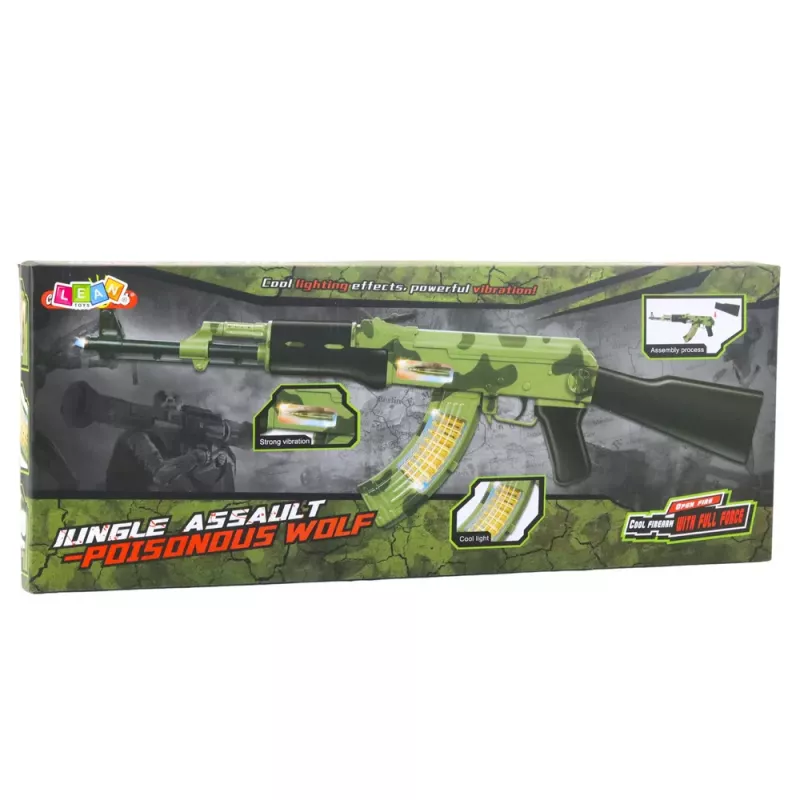 LEAN TOYS Rifle militar de camuflaje con vibración, luz y sonido, 70 cm