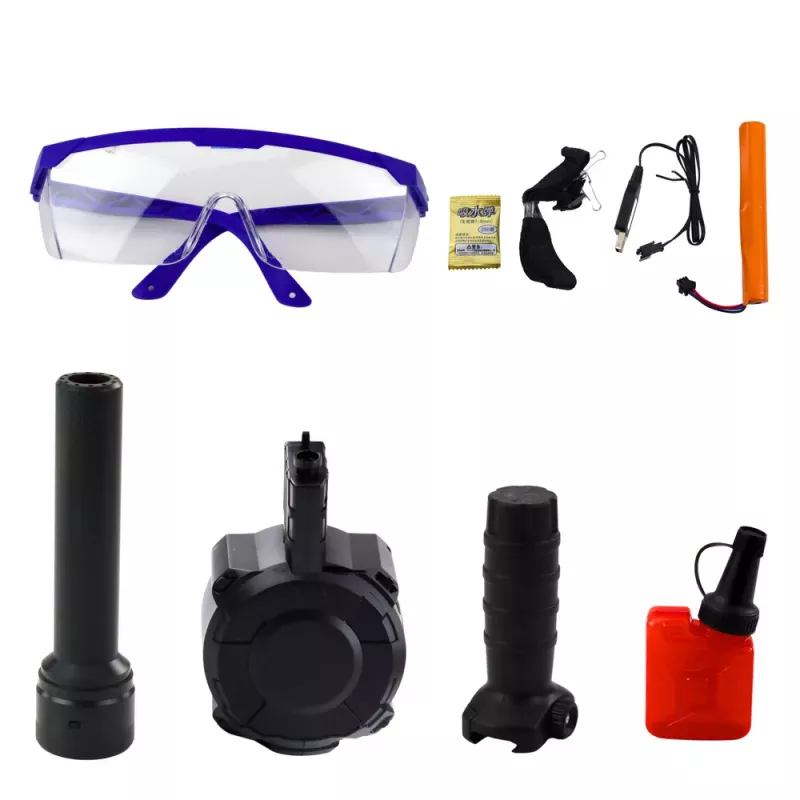 LEAN TOYS Rifle AK para bolas de agua hydrogel con mira, accesorios y gafas 96 cm