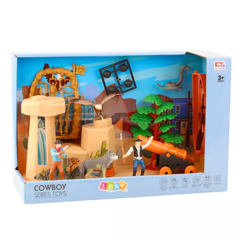 LEAN TOYS Set de vaquero figuras lejano oeste barco cañón vaquero