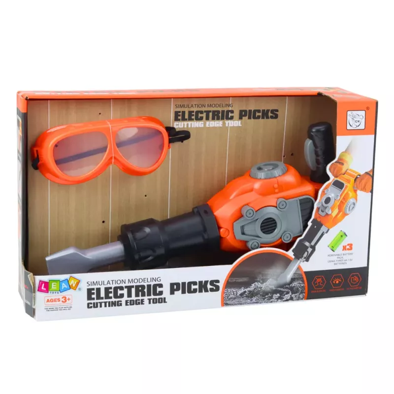 LEAN TOYS Set de manitas martillo neumático con gafas de protección naranja