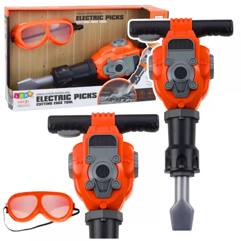 LEAN TOYS Set de manitas martillo neumático con gafas de protección naranja