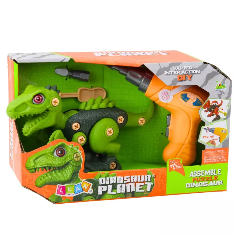 LEAN TOYS Dinosaurio desmontable T-Rex verde con taladro eléctrico DIY
