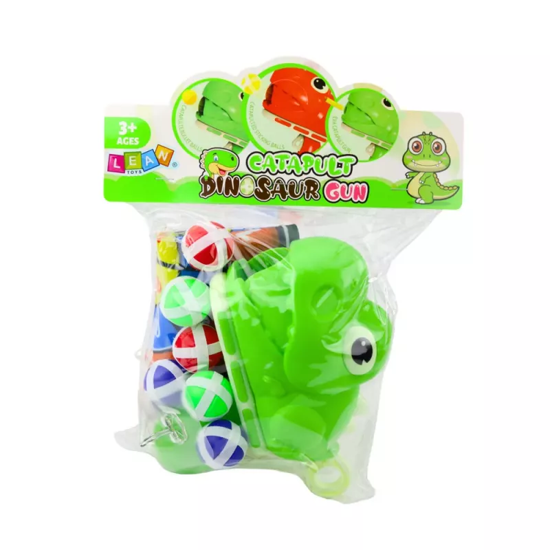 LEAN TOYS Juego de habilidad pistola de tiro con bolas de velcro dinosaurio