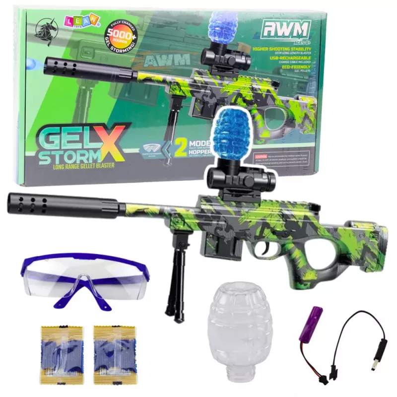 LEAN TOYS Rifle AWM para bolas de agua hydrogel verde con gafas de protección 61 cm