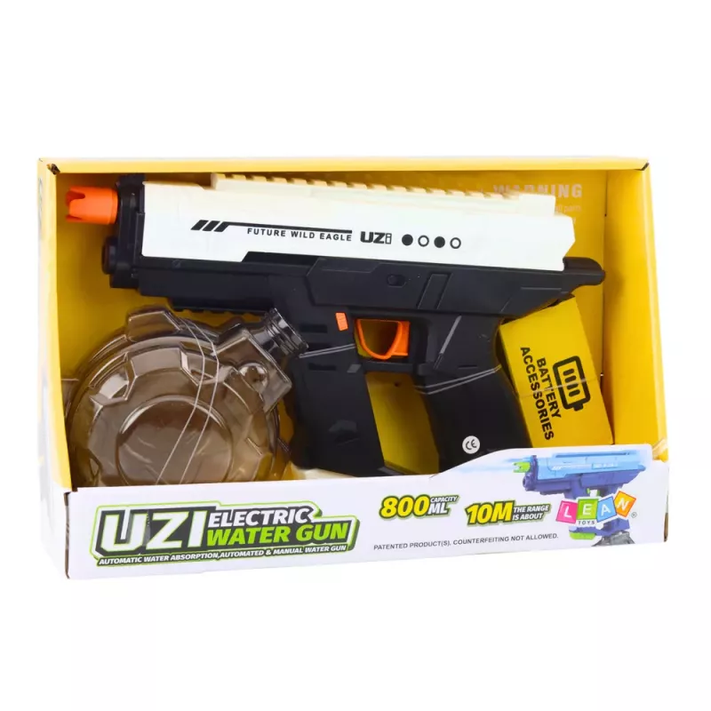 LEAN TOYS Pistola de agua eléctrica automática 10 m blanca y negra 800 ml