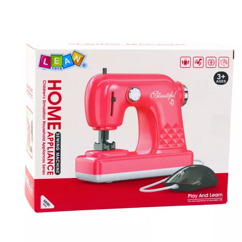 LEAN TOYS Máquina de coser de juguete con ratón para niños rosa claro
