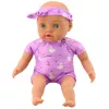 LEAN TOYS Muñeca bebé con body lila, barriga suave y diadema con lazo, 31 cm