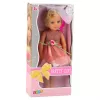 LEAN TOYS Muñeca con vestido y lazo, pelo largo, rosa, peine, 38 cm