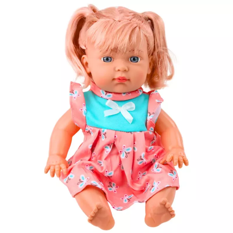LEAN TOYS Muñeca bebé con vestido multicolor, flequillo, biberón, sonido