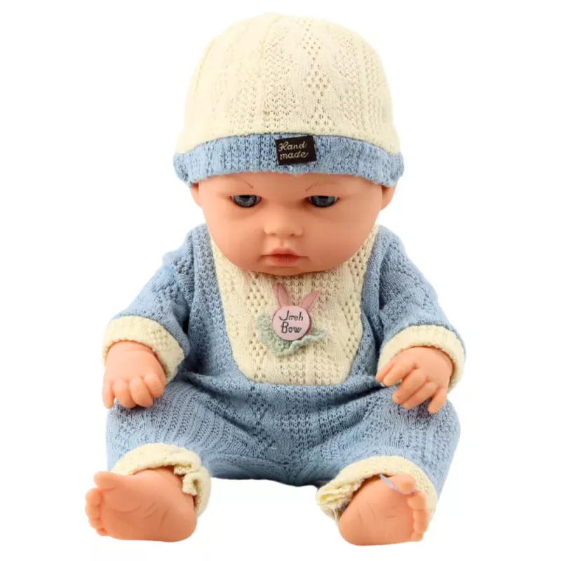 LEAN TOYS Muñeca bebé con conjunto de punto azul y gorro