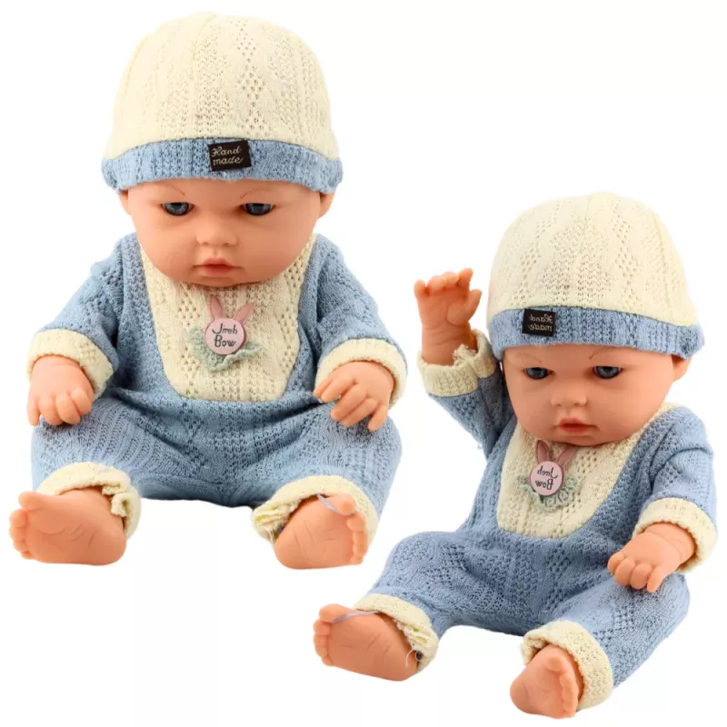 LEAN TOYS Muñeca bebé con conjunto de punto azul y gorro