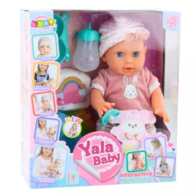 LEAN TOYS Muñeca bebé que hace pipí, set rosa con accesorios, sonidos, 35 cm