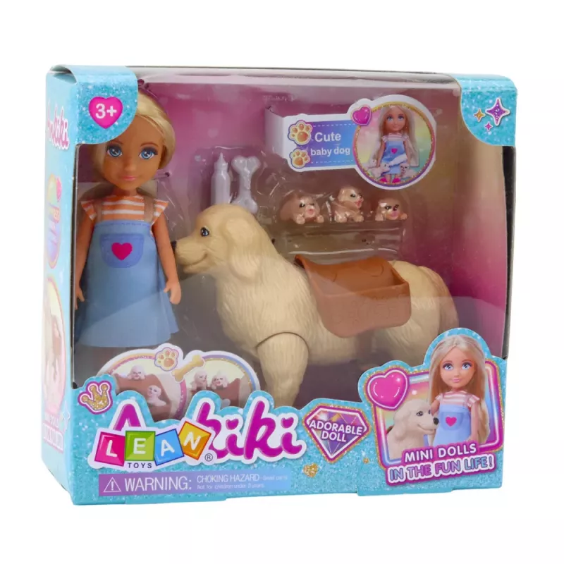 LEAN TOYS Mini muñeca Ankiki con set de bolso, cachorro y hueso
