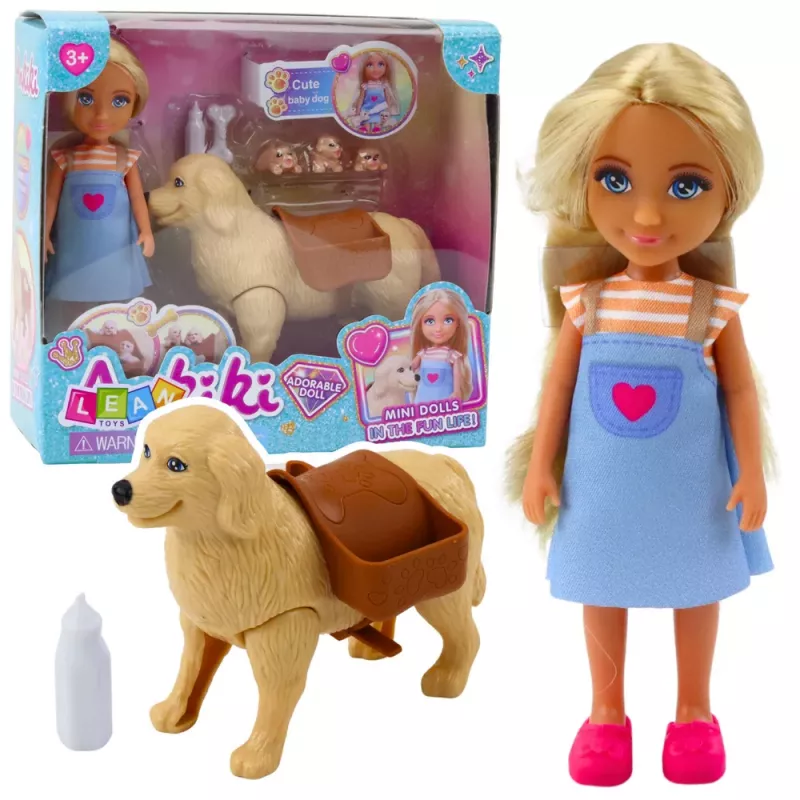 LEAN TOYS Mini muñeca Ankiki con set de bolso, cachorro y hueso