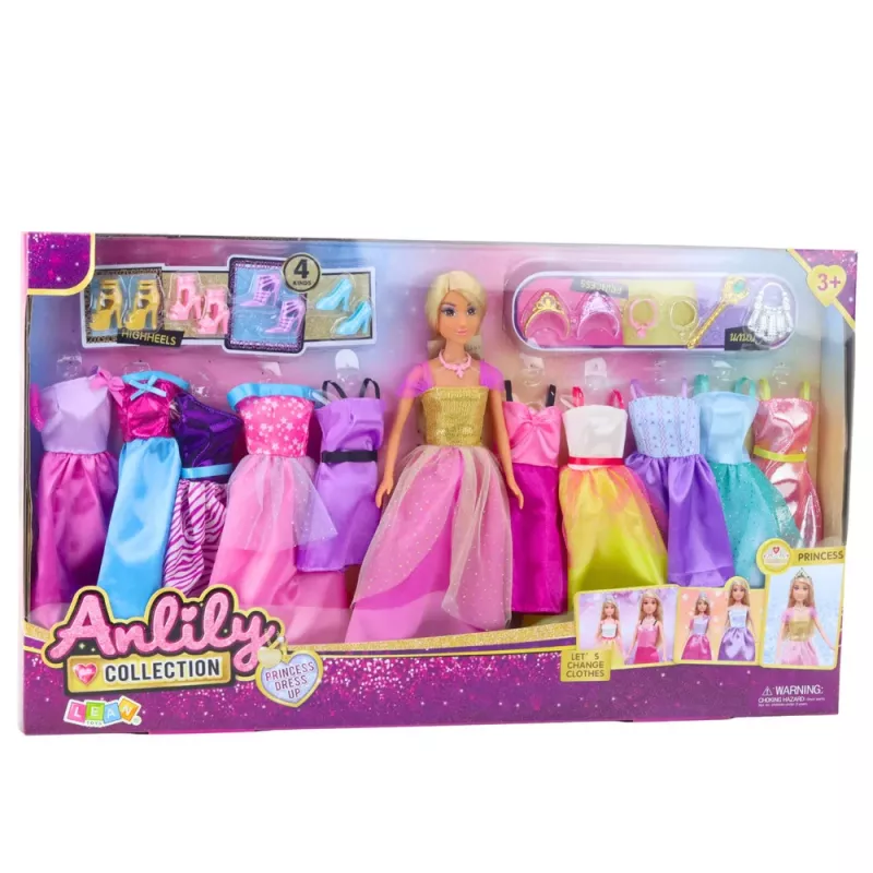 LEAN TOYS Gran set de moda Anlily Collection con vestidos y accesorios para muñeca, 24 uds.