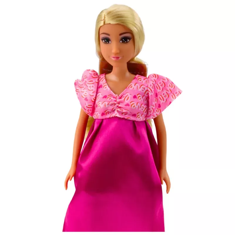 LEAN TOYS Muñeca Anlily embarazada con vestido rosa de satén y pelo largo