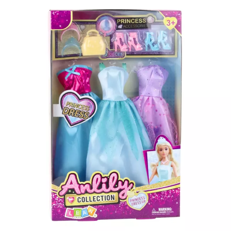 LEAN TOYS Set de vestido para muñeca Anlily con zapatos, bolso, coronas y accesorios, 9 piezas