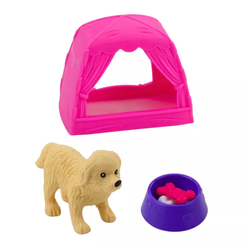 LEAN TOYS Set de mini muñecas con perro, tienda de campaña y accesorios