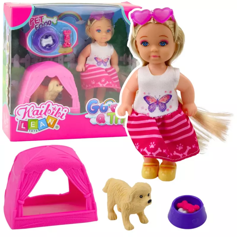 LEAN TOYS Set de mini muñecas con perro, tienda de campaña y accesorios
