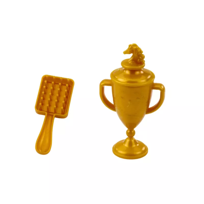 LEAN TOYS Set de cuidado de caballo con cepillo para crin, vaso de silla y accesorios, marrón