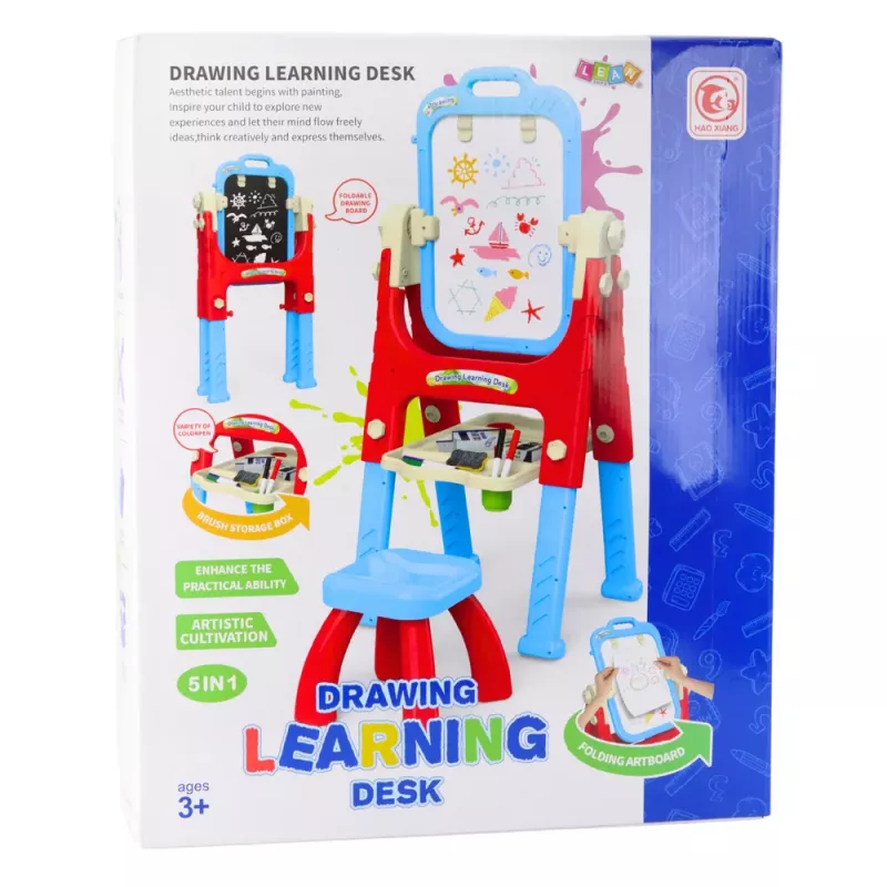 LEAN TOYS Pizarra didáctica 5en1 con silla accesorios multifuncionales azul