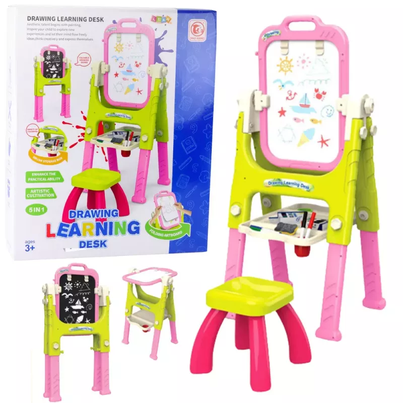 LEAN TOYS Pizarra didáctica 5en1 con silla accesorios multifuncionales rosa