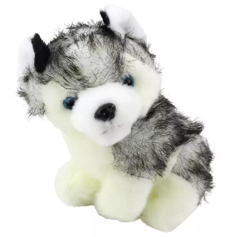 LEAN TOYS Perro husky en bolsa mascota de peluche blanco gris
