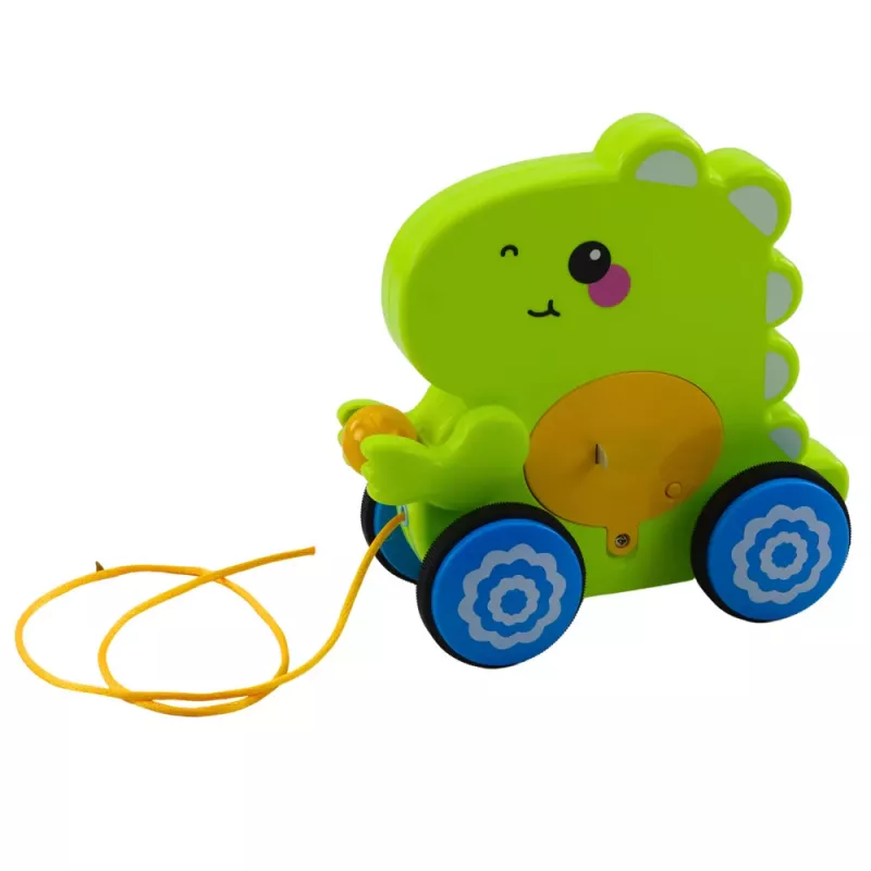 LEAN TOYS Juguete de arrastre dinosaurio bebé sonidos sonajero verde