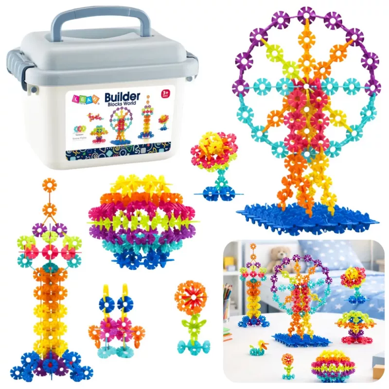 LEAN TOYS Set de bloques de construcción copo de nieve en maleta 140 uds.
