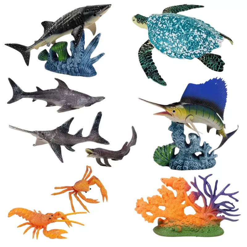 LEAN TOYS Set de figuras animales marinos con elementos móviles tortuga