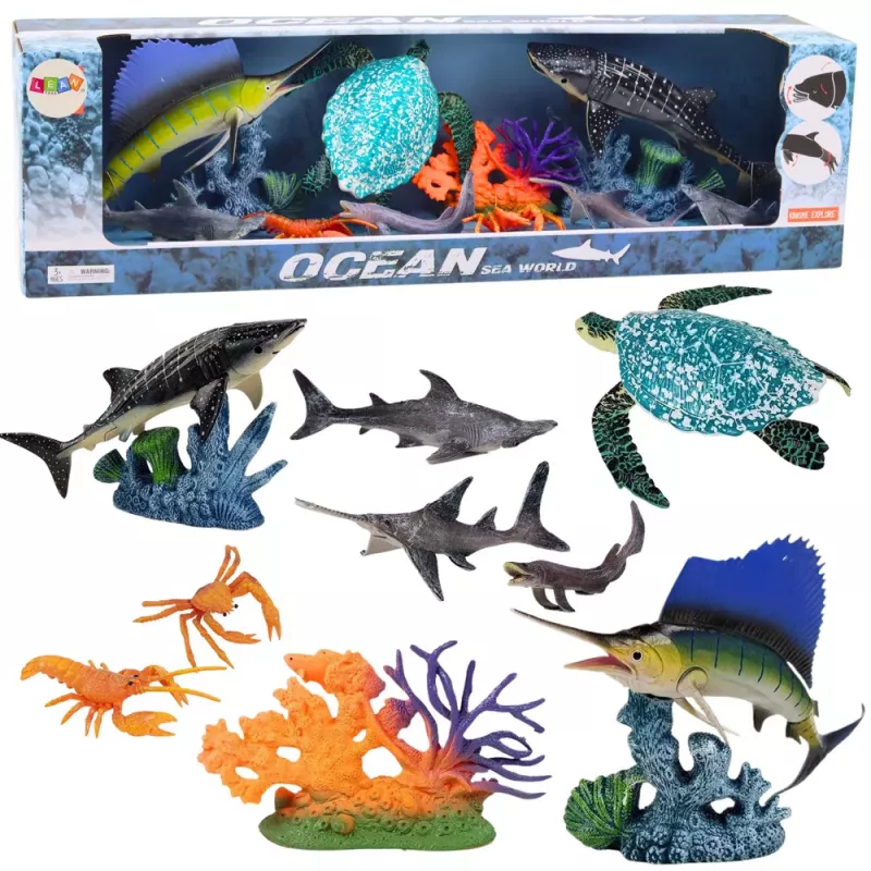 LEAN TOYS Set de figuras animales marinos con elementos móviles tortuga