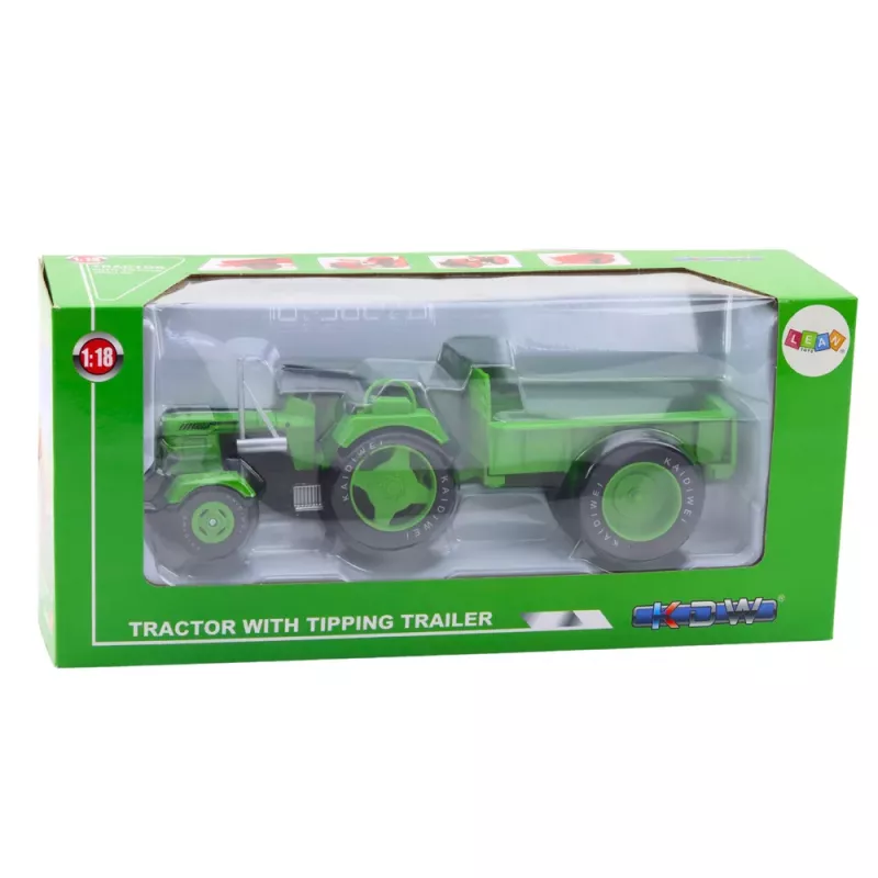 LEAN TOYS Tractor de metal con remolque verde 1:18