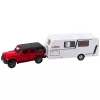 LEAN TOYS Set de coche todoterreno camper metal tracción luces sonidos rojo 1:32