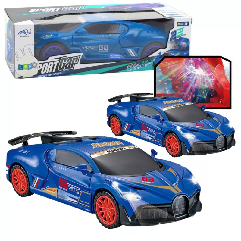 LEAN TOYS Coche deportivo sensor de obstáculos bola LED rotación 360° luces sonido azul