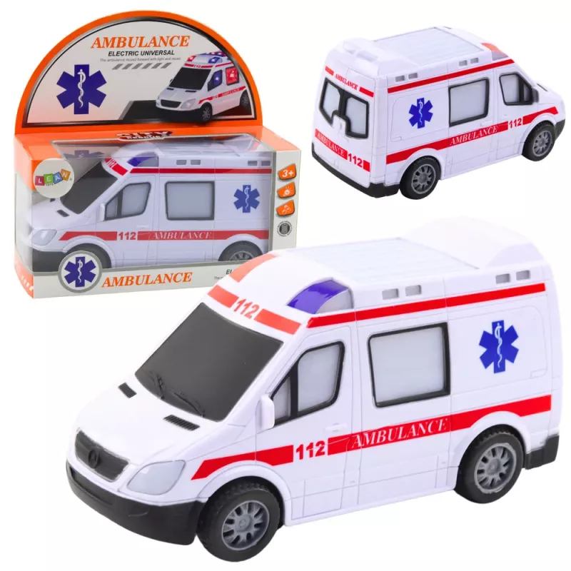 LEAN TOYS Ambulancia a pilas con luz y sonido - blanco