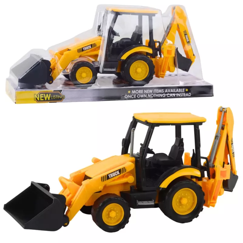 LEAN TOYS Excavadora de dos cucharas vehículo de obra móvil amarillo