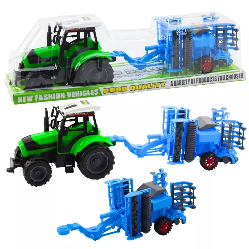 LEAN TOYS Gran set de tractor agrícola con grada de discos móvil