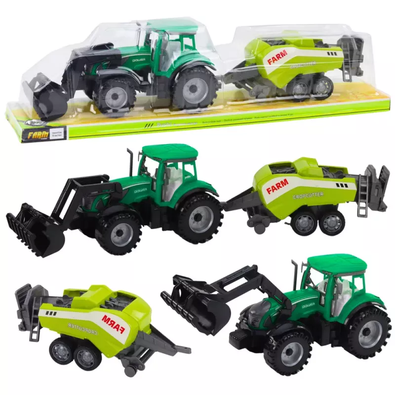 LEAN TOYS Set de tractor con cargador y empacadora agrícola verde