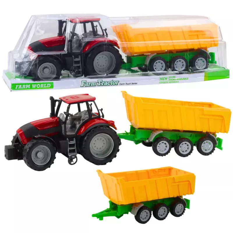 LEAN TOYS Tractor agrícola con remolque amarillo rojo 46cm