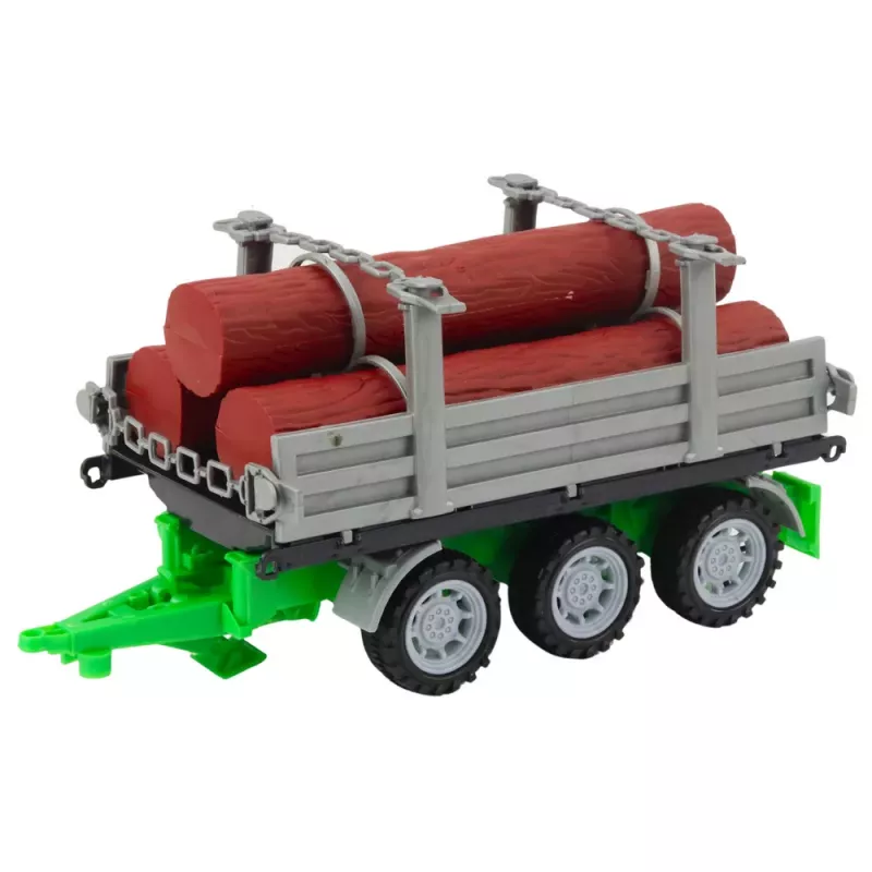 LEAN TOYS Tractor agrícola verde con remolque para troncos 47cm
