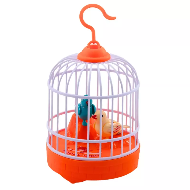 LEAN TOYS Jaula de pájaro a pilas con luces y sonidos naranja