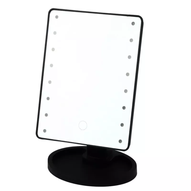 LEAN Espejo de maquillaje con 16 LED y soporte ajustable negro