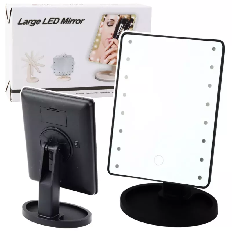 LEAN Espejo de maquillaje con 16 LED y soporte ajustable negro