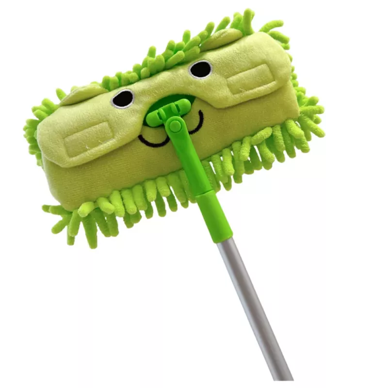 LEAN TOYS Fregona infantil con mango telescópico animal verde