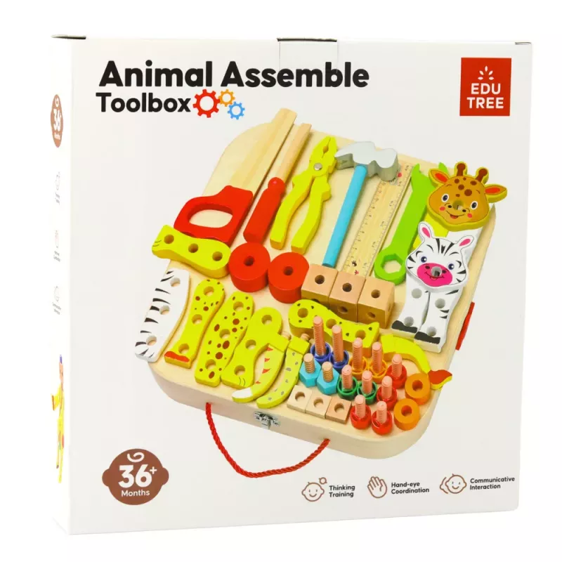 LEAN TOYS Set de manualidades de madera de animales para montar en maletín 59 piezas