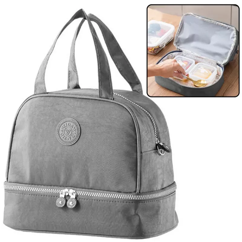 LEAN Bolsa térmica de desayuno con correa ajustable, gris, 27 cm